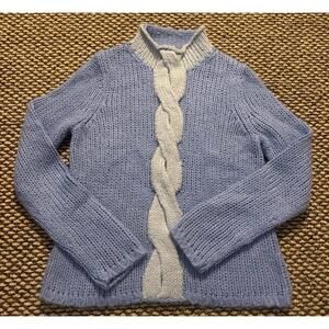 LL Bean Wool Mohair Blend Sweater Chunky Knit Cableknit Mock Neck Periwinkle S